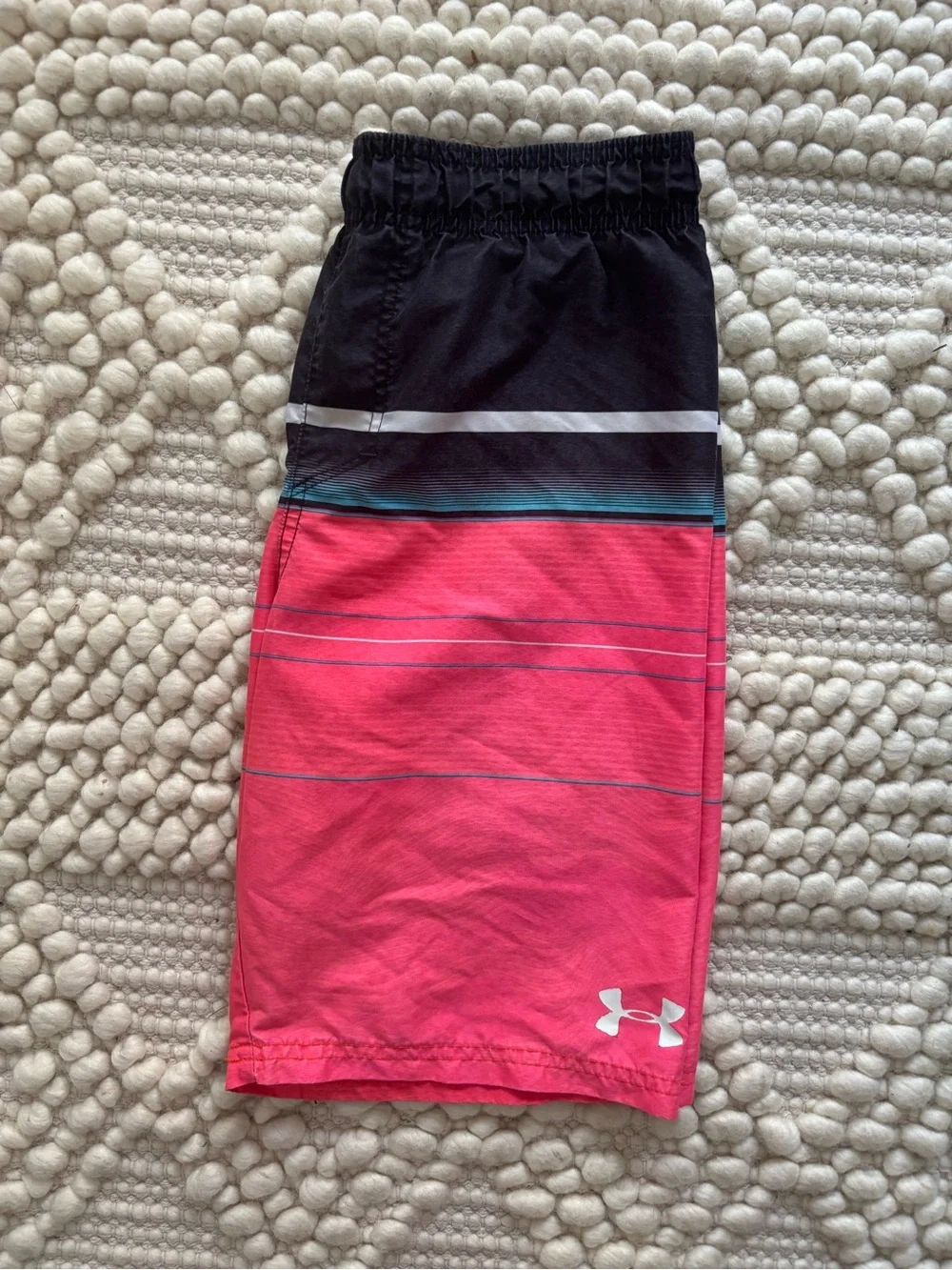 Under Armour Black and Pink Swim Shorts with Teal Stripe Youth boys size Med